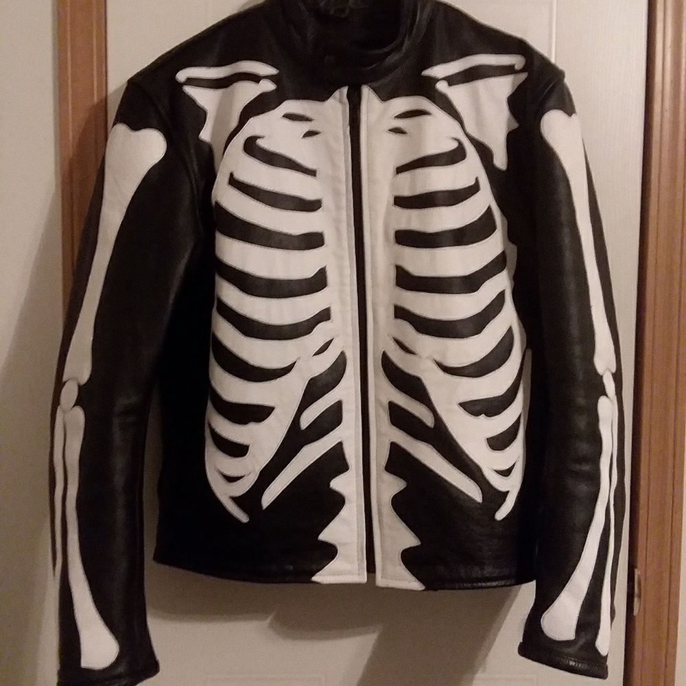 Skeleton leather motorcycle jacket